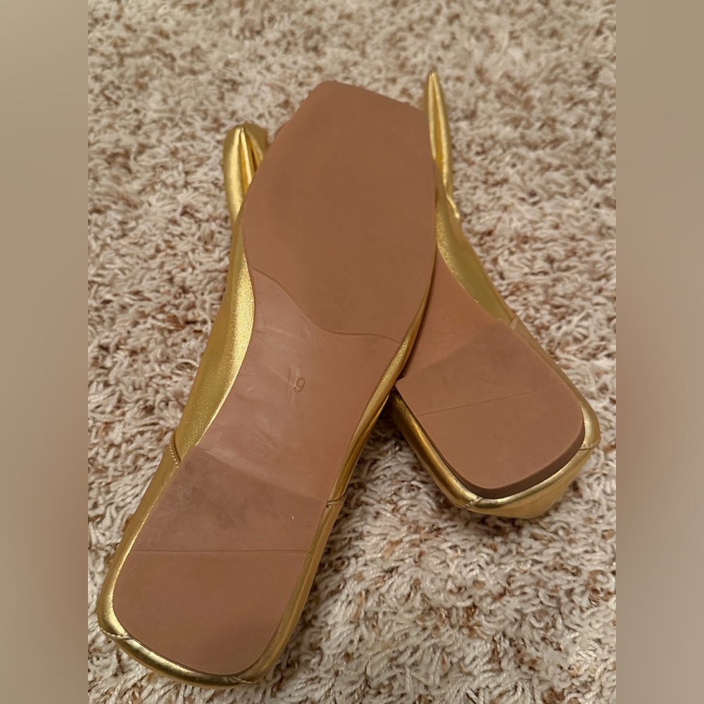 Gold Ballet Flats Square Toe Metallic Knotted Detail Flat Shoes size 9 - Picture 8 of 9